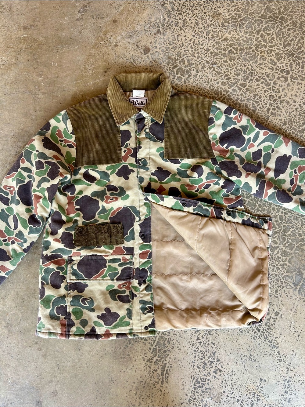 Walls Green Camo field coat with Olive Corduroy Collar - Picture 2 of 12